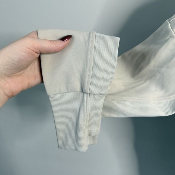 Athleta Womens Mission Hoodie Beige Pullover Thumb Holes High Low Hem Size Small - Picture 4 of 9